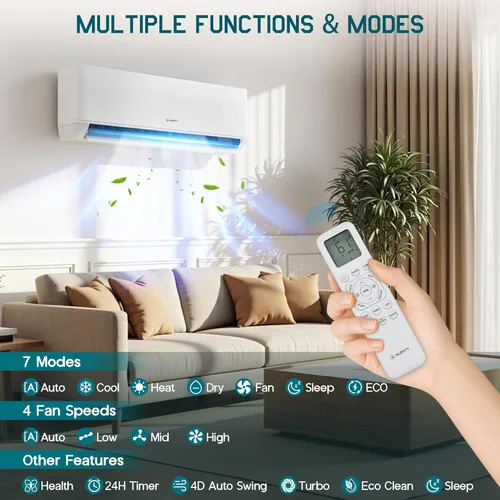 Miniatura 7 de Albott Mini Split AC/Sistema de calefacción, 20,000 BTU ODU, 25 SEER2 2 Zonas 9K+9K BTU Inverter Bomba de calor sin conductos, WiFi habilitado