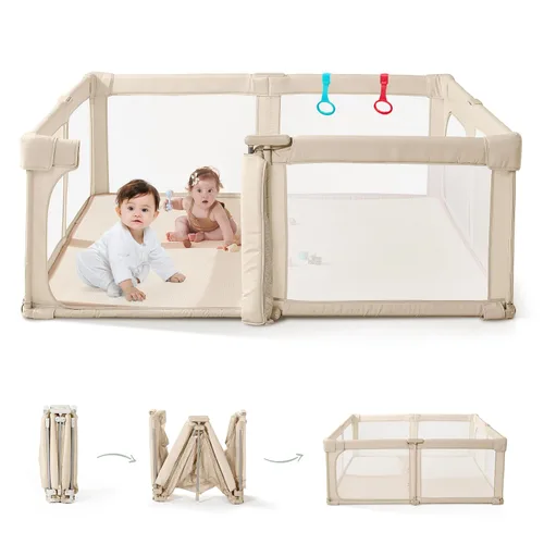 Miniatura 13 de Doradotey - Corralito plegable y premontado para bebés y niños pequeños, corralito grande de 55 x 79 pulgadas para interiores, juego de valla