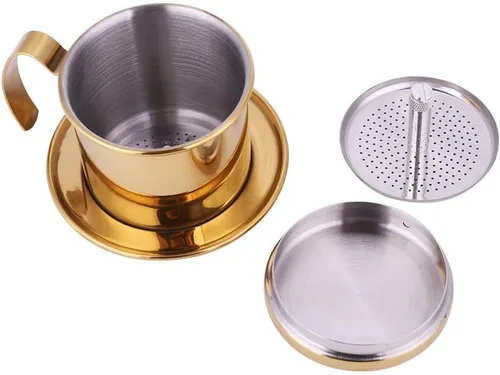 Miniatura 7 de HERCHR Gotero de café vietnamita, cafetera vietnamita de acero inoxidable con capacidad de 0.59 oz, filtro de goteo pequeño de alta resistencia