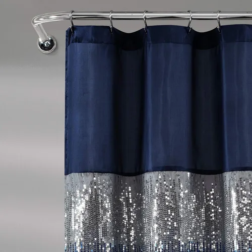Miniatura 2 de Lush Decor Cortina de ducha de cielo nocturno, individual, 72 pulgadas de ancho x 78 pulgadas de largo, azul marino y blanco, cortina de ducha