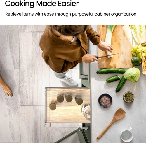 Miniatura 6 de Home Zone Living Organizador de gabinete de cocina extraíble con cajón deslizante para almacenamiento que ahorra espacio, 14"A x 21"L, acabado