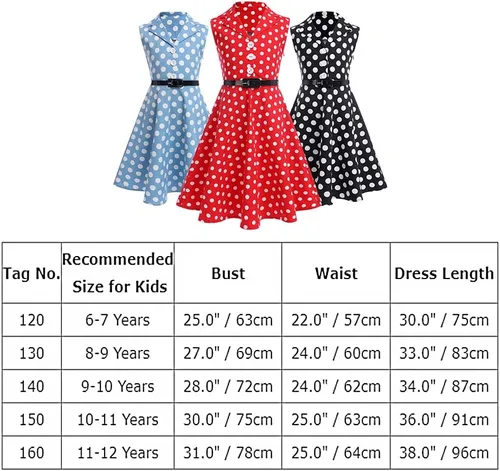 Miniatura 7 de Vestido de té para niñas, estilo vintage, de los años 50, con diseño de lunares, estilo Rockabilly para fiesta de graduación, vestido de té