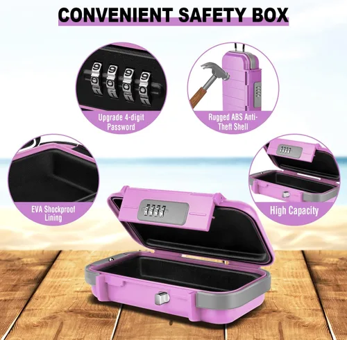 Miniatura 2 de HUANLANG Caja de Seguridad Portátil con Cerradura de Combinación Mini Caja de Seguridad para Viajes de Playa Impermeable Cajas de Bloqueo Pequeñas