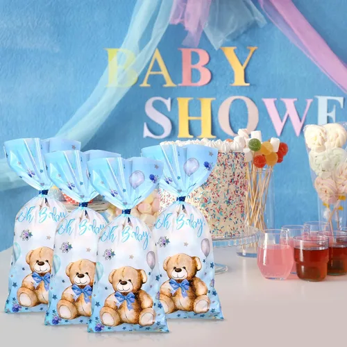 Miniatura 5 de Pajean Paquete de 100 bolsas de regalo de oso para baby shower, de celofán, bolsas de regalo de plástico a granel con lazos metálicos