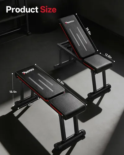 Miniatura 7 de PASYOU Adjustable Weight Bench, 660LB/700LB Capacity Foldable Workout Bench, Incline Flat Bench Press for Home Gym, Dual-Frame Strength Training