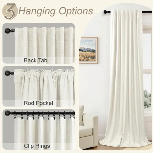 Miniatura 6 de Pitalk Cortinas cortas 100% opacas de lino para cafetería, 40 pulgadas de largo, 2 paneles, cortinas de puerta francesa para ventana, cortina