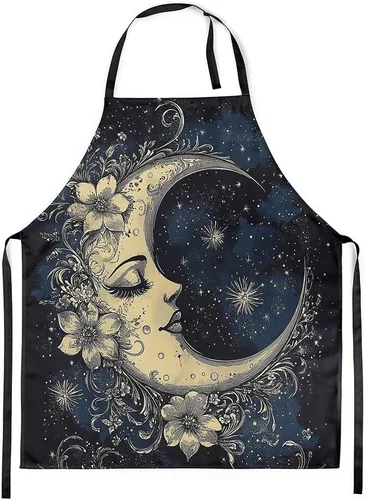 Miniatura 23 de Castle Fairy Mountain Moon Chef Apron,Starry Night Sky Apron 31"x26",Natural Landscape Painting Kitchen Aprons for Women Blue Beige Yellow