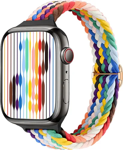 Miniatura 25 de Slim Braided Bands for Apple Watch Band 40mm 41mm 42mm 38mm 46mm 44mm 45mm 49mm Women,Stretchy Solo Loop Nylon Elastic Thin Narrow Skinny Strap for