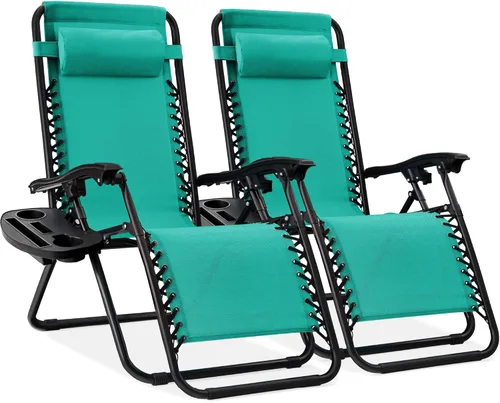 Miniatura 62 de Best Choice Products - Juego de 2 sillas reclinables y ajustables de malla y acero, sillas con sensación gravedad cero con cojines y bandejas
