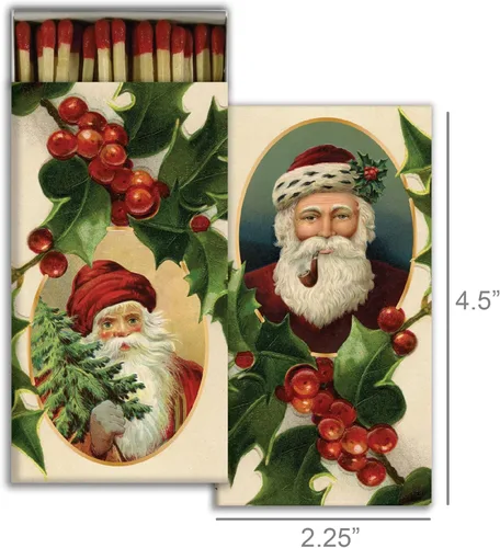 Miniatura 2 de Caja de cerillas decorativa de Papá Noel y acebo con fósforos de madera, ideal para encender velas, chimeneas, parrillas y más Una caja