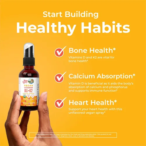 Miniatura 5 de Spray líquido vegano de vitamina D3+K2 (MK-7) con ingredientes biológicos de MaryRuth a base de plantas, vegano sin OGM, sin gluten, ketogénico