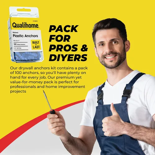 Miniatura 4 de Qualihome Anclajes para Paneles de Yeso de Calidad Premium Anclajes de Plástico Ligero Acanalado para Paredes Huecas – Kit de Anclaje de Pared