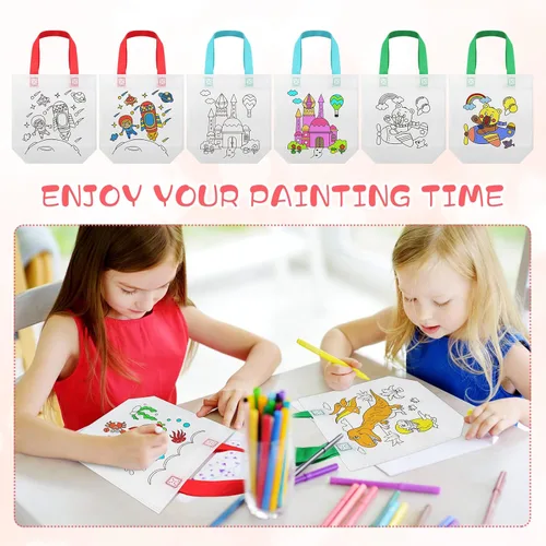 Miniatura 2 de BBTO 100 bolsas de regalo para colorear con dibujos animados, reutilizables, para fiesta, pintura, no tejidas, para niños, fiesta de cumpleaños