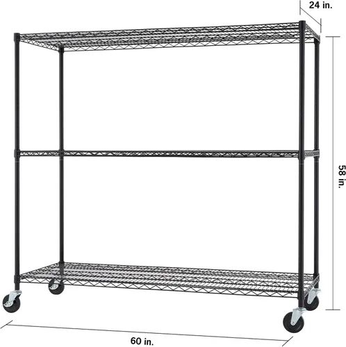 Miniatura 3 de Trinity Basics Estantería de alambre ajustable de 3 niveles con ruedas para organización de cocina, almacenamiento de garaje, cuarto de lavandería