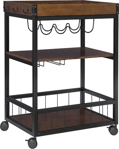 Miniatura 10 de Carrito de cocina portable Linon Austin., Madera, Negro
