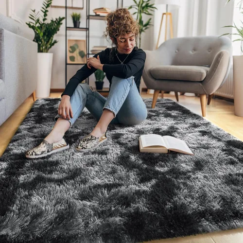 Miniatura 118 de EVOIONOS - Alfombra redonda gris para dormitorio, 5x5 pies; alfombras circulares suaves y esponjosas para sala de estar, alfombras de felpa peludas