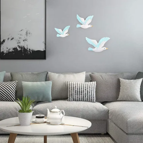 Miniatura 5 de MDLUU 3 piezas de arte de pared de gaviota, decoración náutica para colgar en la pared, placas de pared de gaviota para dormitorio temático