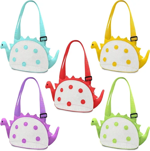 Miniatura 9 de Bolsa de playa de malla de juguete de playa, bolsa de recolección de conchas para niños, bolsa de juguete de playa de dinosaurio para sostener Morado