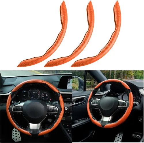 Miniatura 6 de Mandark 3 fundas de fibra de carbono para volante de automóvil, protector de volante de cuero antideslizante para automóvil, accesorios