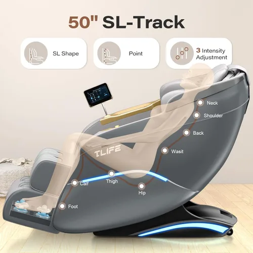 Miniatura 6 de TLIFE Silla de masaje de cuerpo completo, reclinable de gravedad cero de 160° con escaneo corporal, silla de masaje Shiatsu SL-Track de 50 pulgadas
