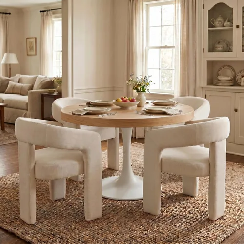 Miniatura 23 de Hyfirm Sillas de Comedor Modernas Tipo Barril Juego de 1, Cómoda Silla de Comedor de Acento Tapizada en Chenilla con Brazo para Cocina Sala de Estar