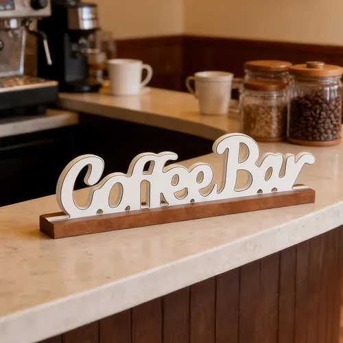 Miniatura 3 de Letreros rústicos de barra de café para decoración de mesa de 16 pulgadas, hecho a mano, acabado envejecido, blanco, letrero de madera para estación