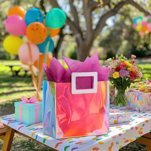 Miniatura 8 de VUOJUR 1 bolsa de regalo reutilizable S de 8.3 pulgadas y 1 M de 11 pulgadas con papel de seda, coral y orquídea