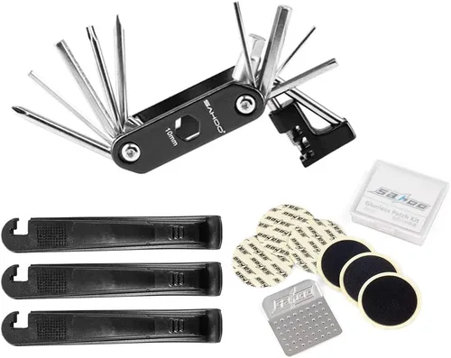Miniatura 8 de HUIOP Kit de herramientas de reparación de bicicletas, kit de herramientas de reparación de bicicletas con mini bomba 14 en 1, kit de herramientas