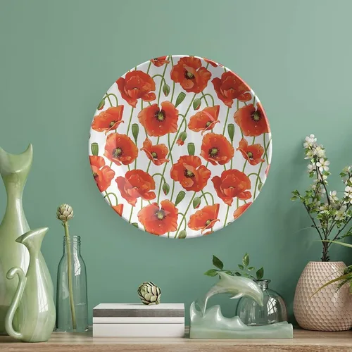 Miniatura 5 de XISUNYA Plato decorativo de 8 pulgadas, plato de cena de decoración de amapola, flores de amapola, brotes de agua, estampado de gotas de agua