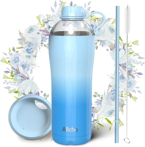 Miniatura 18 de Bow - Botella de agua aislada para mujeres, botellas de agua de acero inoxidable de 18 oz, de doble pared, 2 tapas (para beber y vaso) - Hidrata