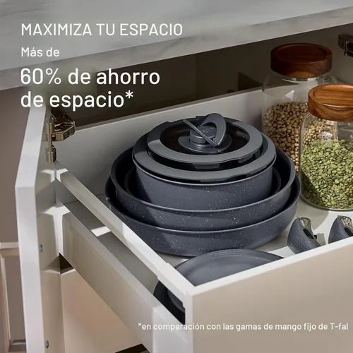 Miniatura 3 de T-fal Ingenio Essentials - Juego de utensilios de cocina con mango desmontable/extraíble de 11 piezas, granito titanio antiadherente, apto para Gris