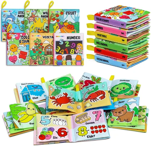 OKOOKO Libros Suaves para Bebés 6PCS Libros de Tela Suave Libros de Baño Crujientes Lavables No Tóxicos Educación Temprana Juguete de Aprendizaje