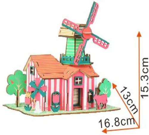 Miniatura 2 de BestPysanky Kit de modelo de molino de viento - Rompecabezas 3D de madera cortado con láser (82 piezas)