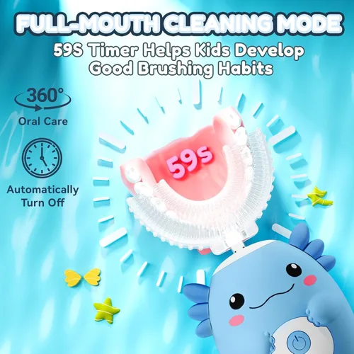 Miniatura 6 de Axolotl Cepillo de dientes eléctrico en forma de U para niños, cepillo de dientes automático Sonic de dibujos animados con 6 cabezales de cepillo