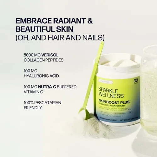 Miniatura 5 de Sparkle Wellness Marine Skin Boost Plus (sin sabor) [50 porciones] Suplemento de colágeno en polvo con péptidos de colágeno hidrolizados