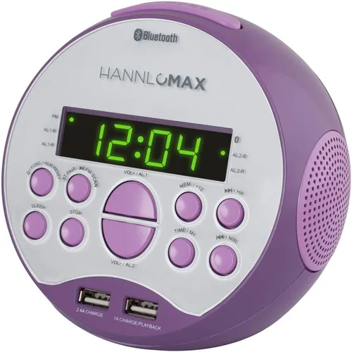 Miniatura 3 de HANNLOMAX Radio despertador HX-129CR. Radio FM PLL, pantalla LED verde de 0.6 pulgadas, Bluetooth, puertos USB para carga de 2.4A y 1A/reproducción