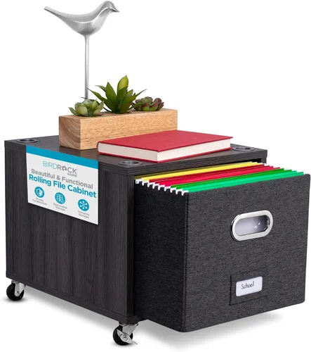 BIRDROCK HOME Archivador rodante – Estante de almacenamiento decorativo con cubos extraíbles, asas y ruedas – Organiza archivos, libros, juguetes,