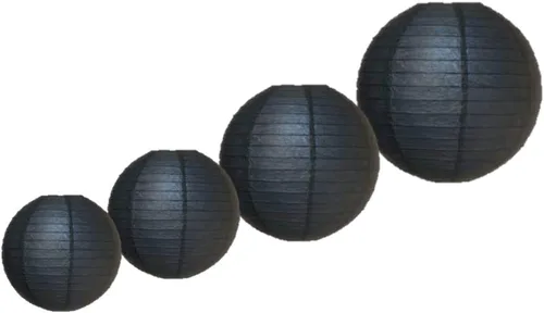 Paquete de 4 faroles decorativos chinos redondos de papel (8, 10, 12, 14 pulgadas), pantallas de varios tamaños y colores (negro)