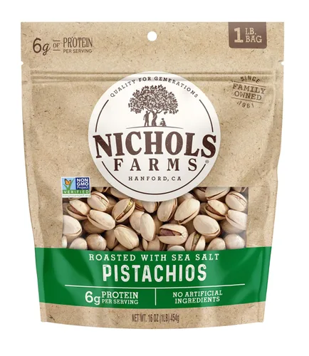 Miniatura 18 de Nichols Farms Pistachos cultivados en California, InShell, paquetes de aperitivos ricos en nutrientes, ajo tostado, 2 libras