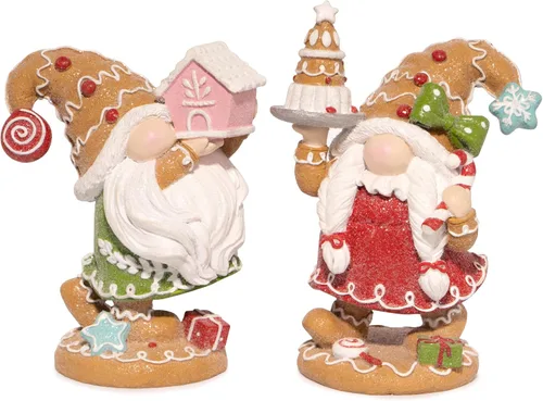 Hodao 2 decoraciones navideñas de gnomo de hombre de jengibre, hechas a mano, figuras suecas Tomte para decoración del hogar, regalos de Año Nuevo