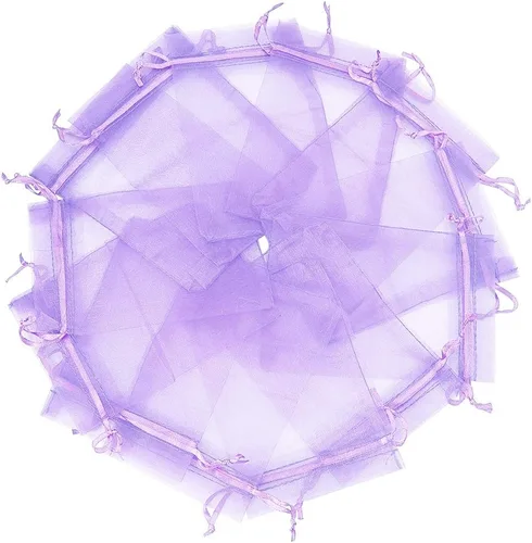 Miniatura 13 de Wudygirl 100 bolsas de organza de 3.9 x 4.7 pulgadas, bolsas de regalo transparentes con cordón, para bodas, fiestas, joyas, perfumes, sobres