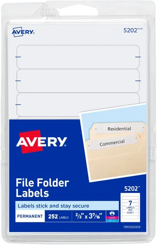AVERYEtiquetas de carpetas de archivos Avery, impresoras Láser y Tinta, 1/3 Corte, Blanco, (5202) (Paquete de 18)