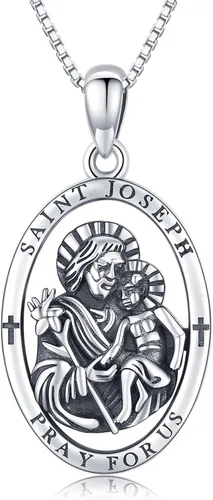 Brisskaari Collar con colgante de San Miguel, San Cristóbal, San Patricio, San Juda, San Benito, San José, plata de ley 925, medalla de amuleto de