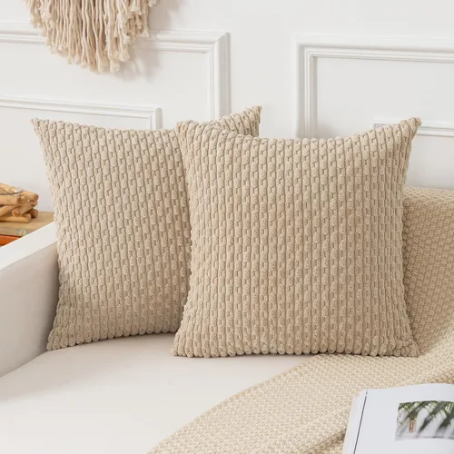 Miniatura 44 de Kevin Textile - Juego de 2 fundas de almohada decorativas de pana de 22 x 22 pulgadas, suaves, estilo bohemio, a rayas, decoración moderna del hogar