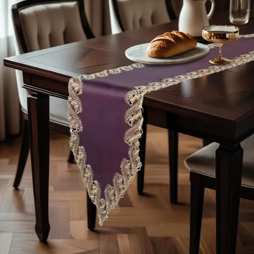 Miniatura 3 de DECOZEN Camino de Mesa Navideño Dorado con Ciruela – Bufanda Decorativa Bordada para Comedor y Tocador para Mesas Navideñas, Bodas y Fiestas – 14 x