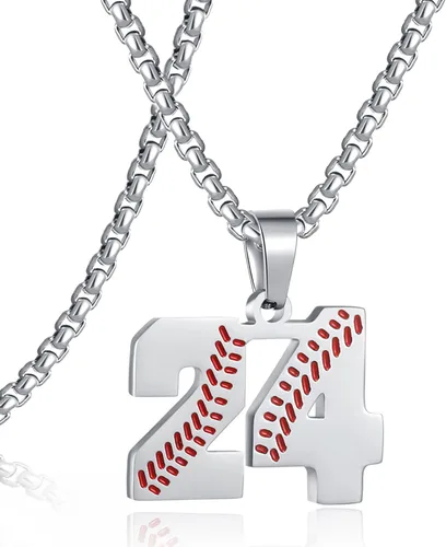 Miniatura 10 de SKQIR Colgante de número de jersey de béisbol para hombres y niños - Cadena de acero inoxidable para atletas - Negro