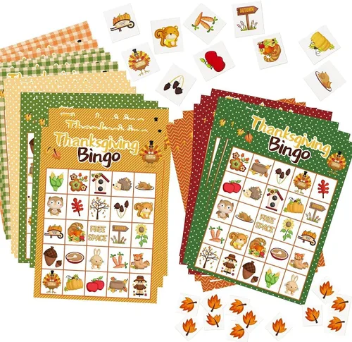 Miniatura 5 de Fancy Land Juego de bingo de Acción de Gracias para niños, 24 jugadores, 8 diseños, multicolor para actividades escolares, fiestas, suministros