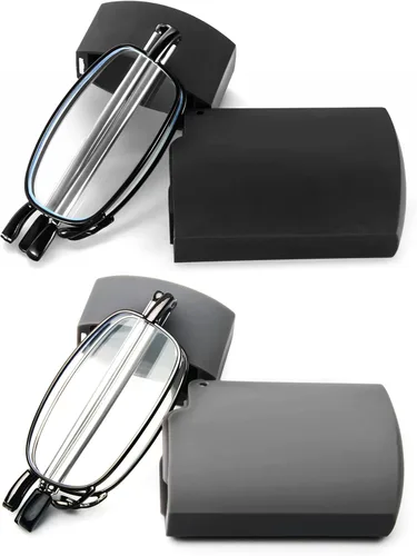 Miniatura 2 de Paquete de 2 lentes de lectura plegables de acero inoxidable, mini lector de bloqueo de luz azul para hombres y mujeres Paquete de 2 (negro + gris)