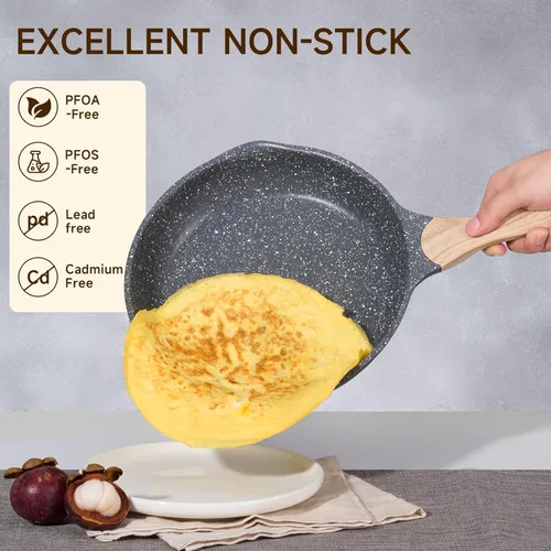 Miniatura 4 de JEETEE Juego de sartenes antiadherentes, juego de 2 sartenes, sartén antiadherente de granito de 8 y 10 pulgadas, sartén antiadherente para tortilla