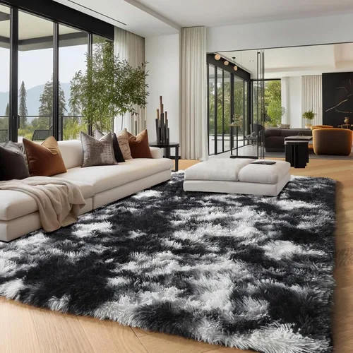 Miniatura 8 de PAGISOFE Alfombras de dormitorio de color negro, blanco y gris, de 4 x 6 pies, alfombra suave y mullida de felpa para interiores para sala de estar